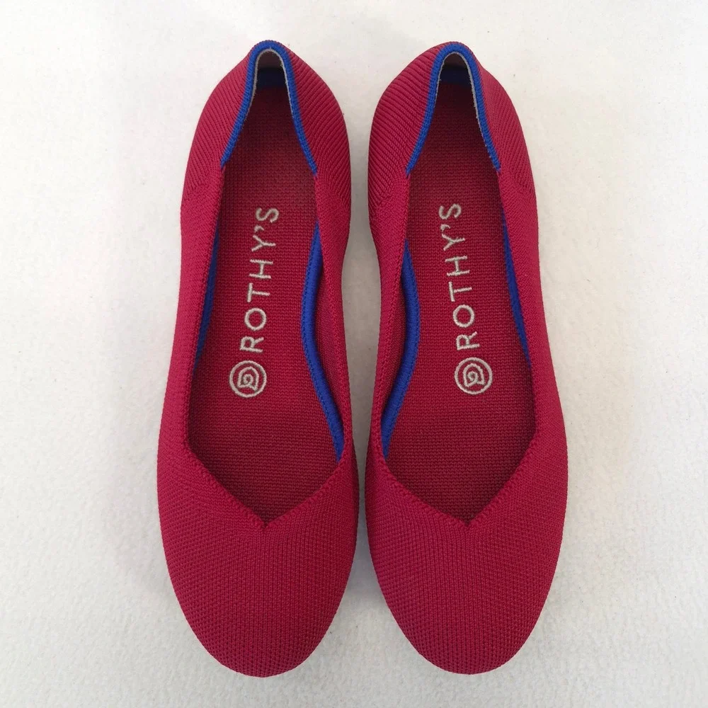 Rothys The Flat Red Knit Round Toe Ballet Flats Womens 6